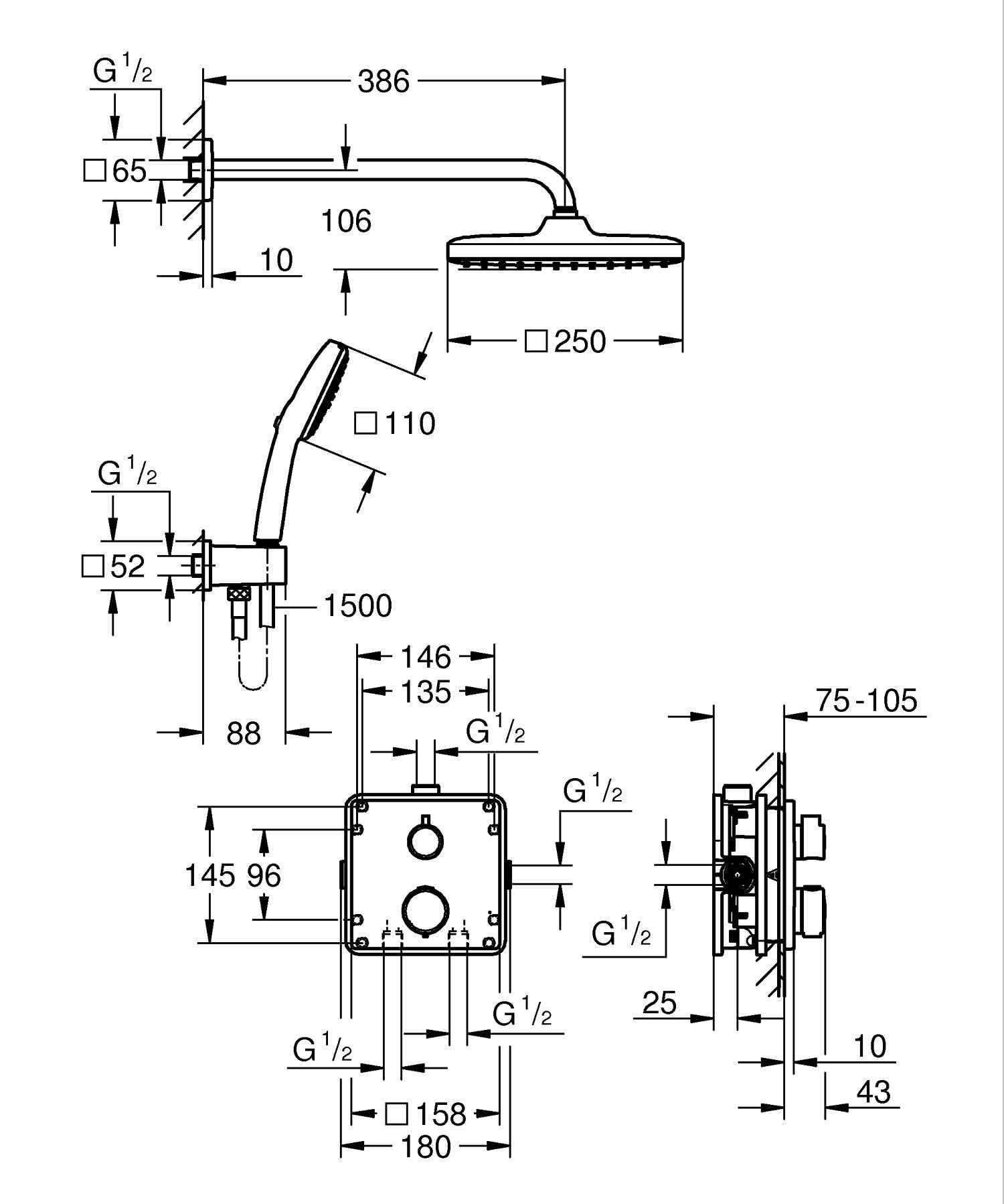 GROHE Precision 348822430 sistema doccia incasso nero opaco
