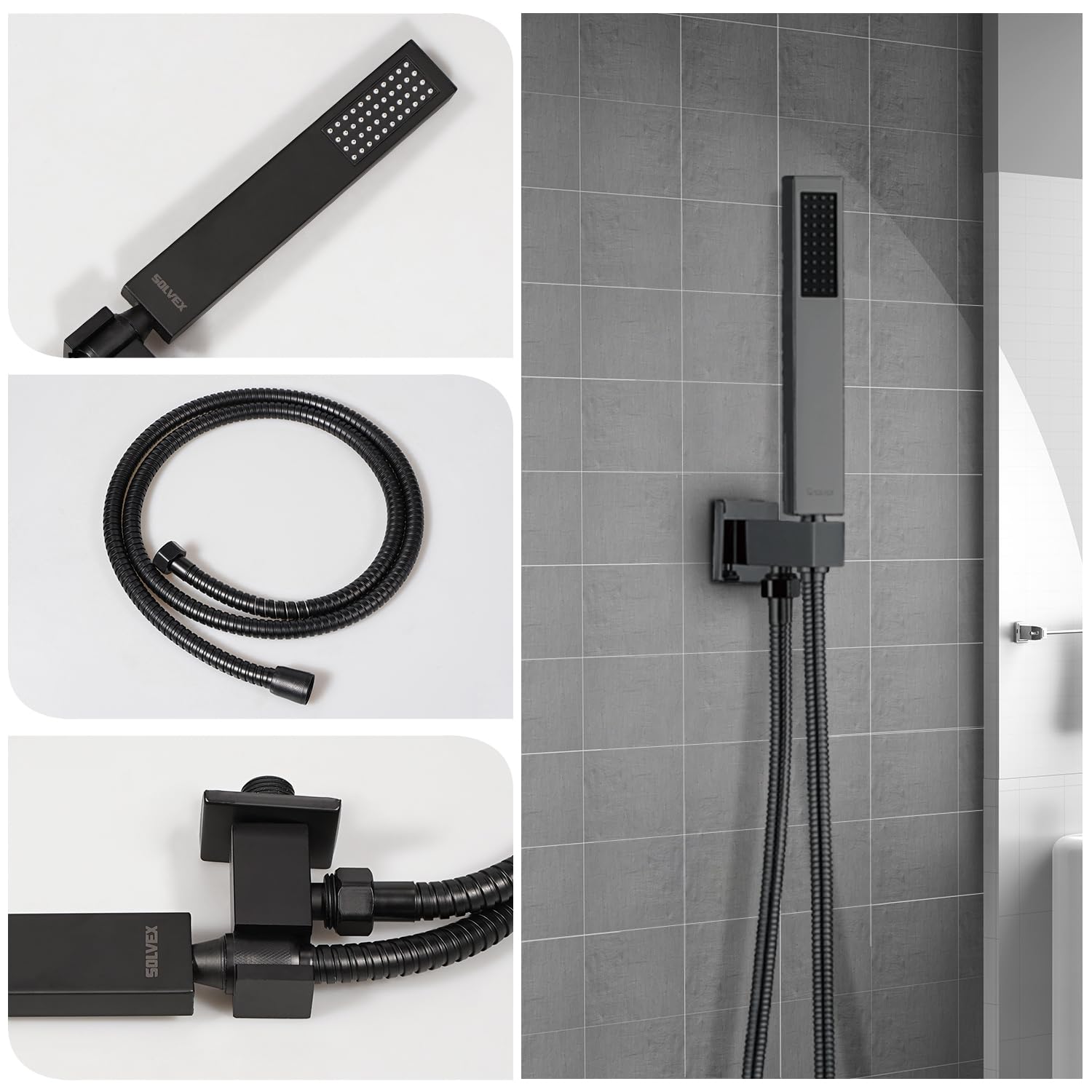 SOLVEX SP-90110 Set Doccia Incasso Nero Soffione 20x20 cm