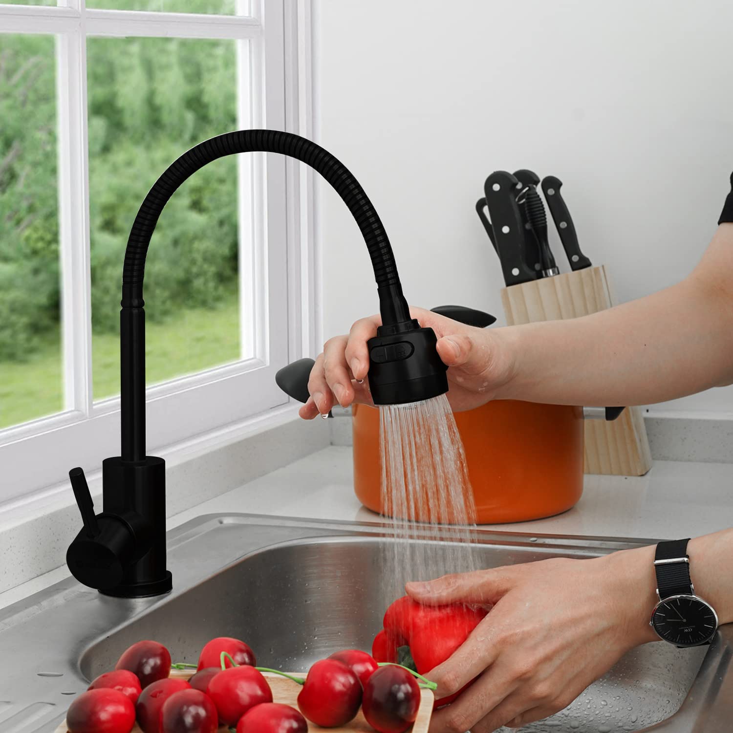 Solvex SP-10017 Rubinetto Cucina Nero con Doccetta 360°