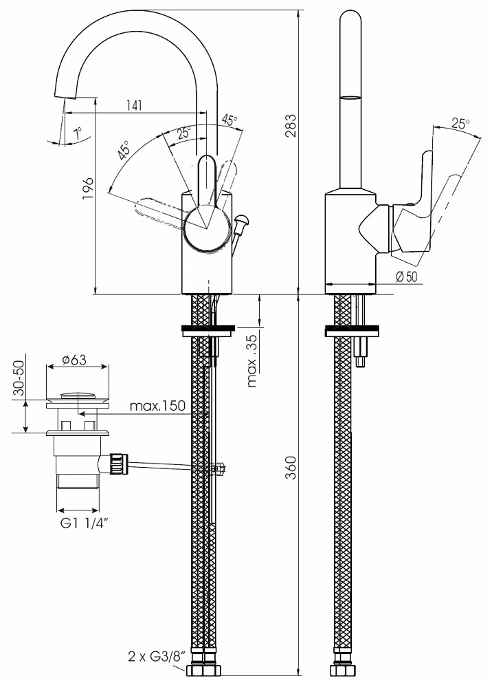 Schmiedl Top GS39041 miscelatore lavabo canna alta girevole