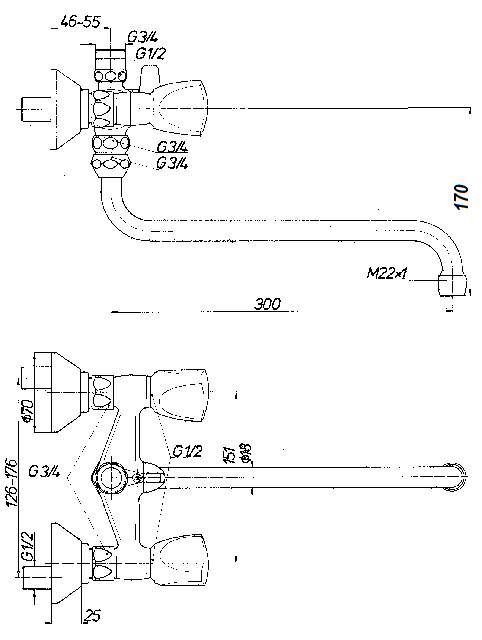 Schmiedl GS1441 batteria a muro due manopole vasca doccia