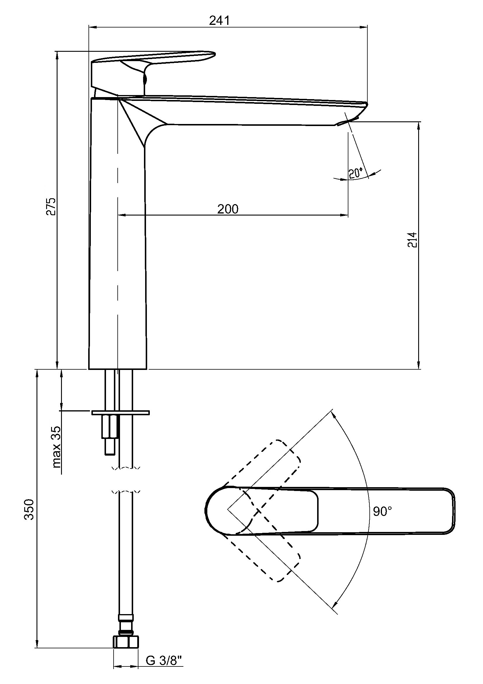 Schmiedl Vido GS39104P XXL Miscelatore Lavabo Alto senza Scarico