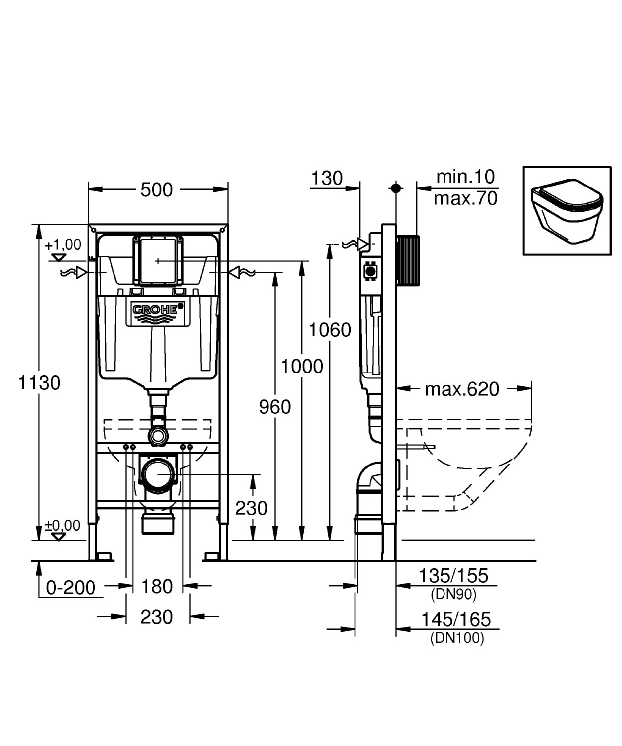 GROHE Rapid SL 38528001 cassetta incasso wc sospeso 1,13 m