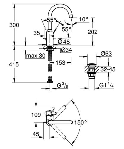 GROHE Eurosmart Cosmopolitan Rubinetto Lavabo 23933001 Taglia L