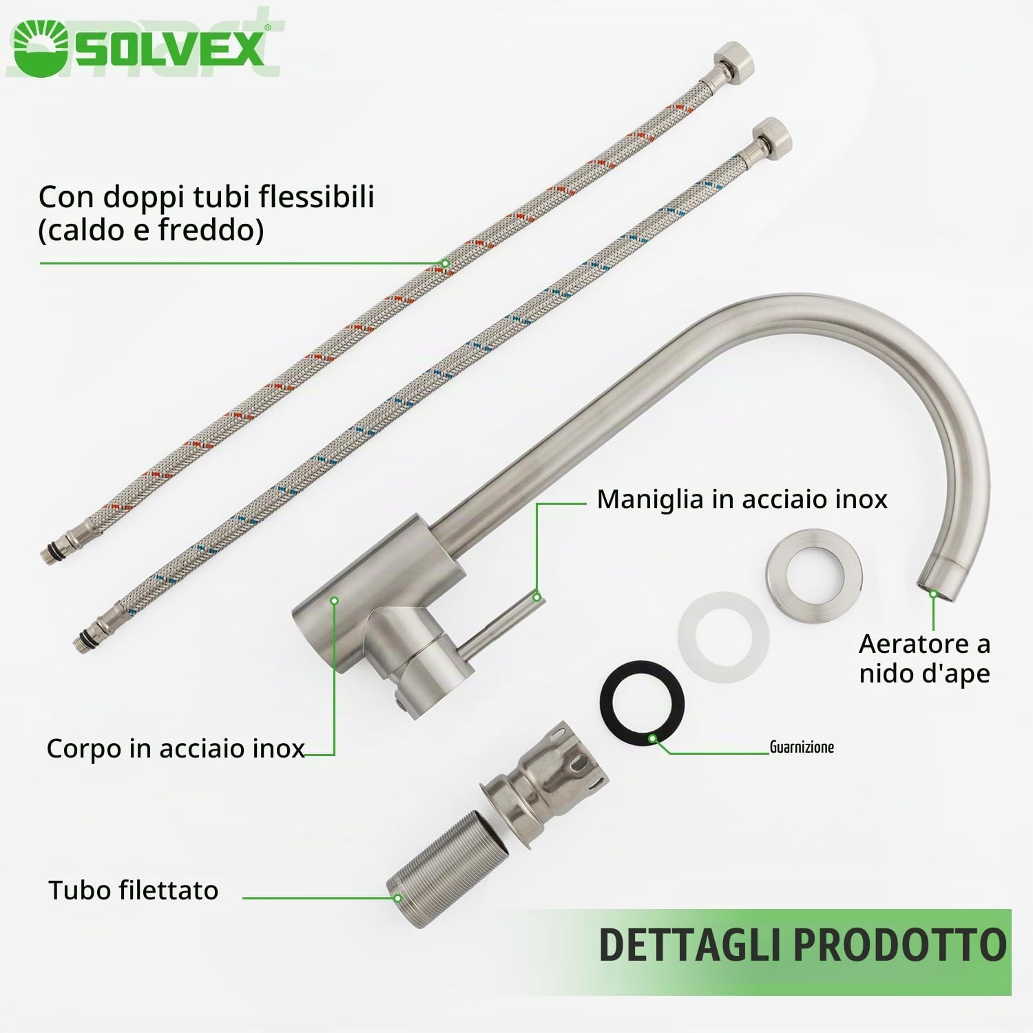 Solvex SP-10020 miscelatore cucina nichel spazzolato acciaio inox