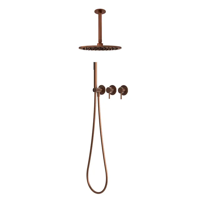 Sined kit doccia a soffitto 30 cm oro rosa con miscelatore inox