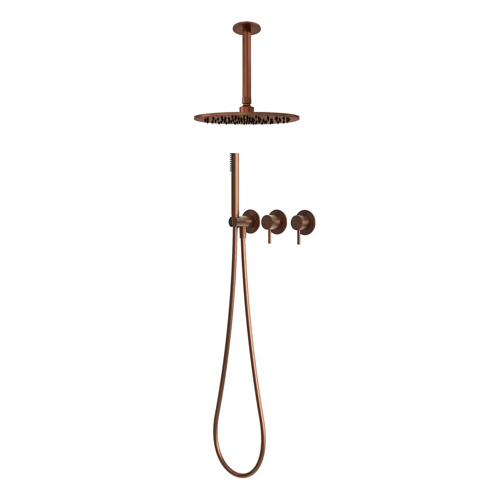 Sined kit doccia a soffitto 30 cm oro rosa con miscelatore inox