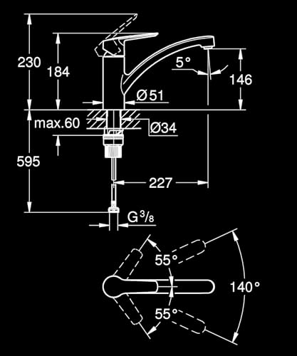 Grohe Start 324412432 Rubinetto Cucina Nero Opaco 140°