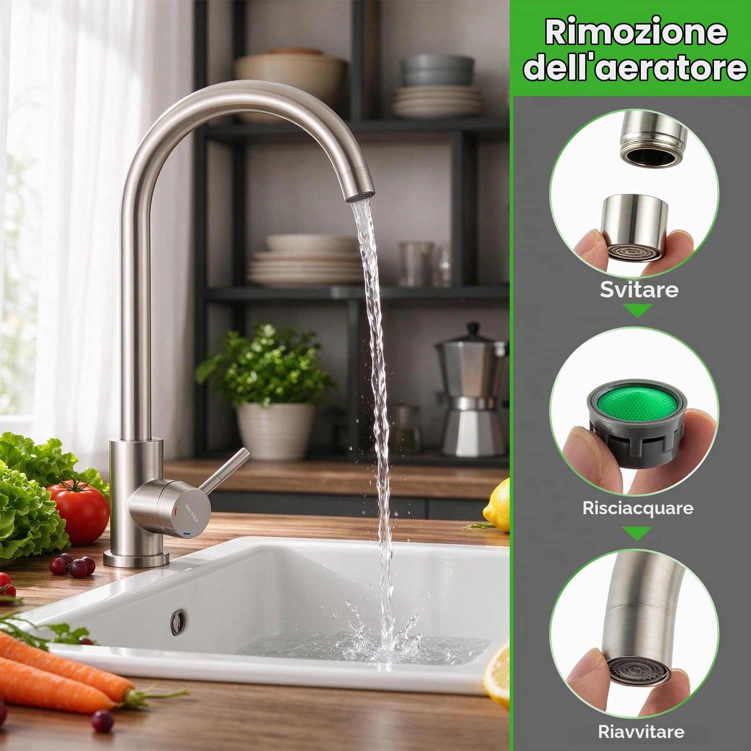 Solvex SP-10020 miscelatore cucina nichel spazzolato acciaio inox