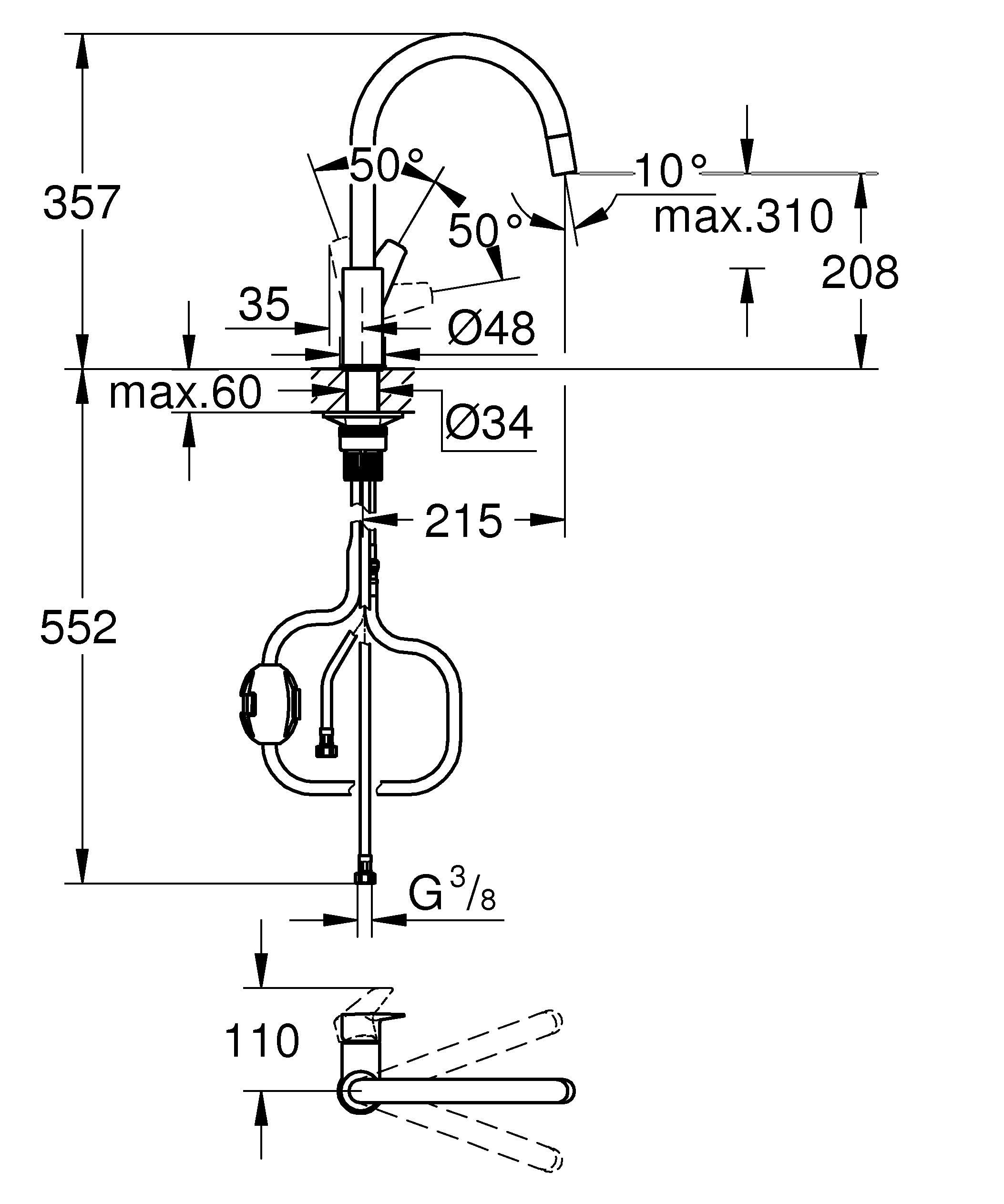 GROHE Start Edge miscelatore cucina estraibile nero opaco