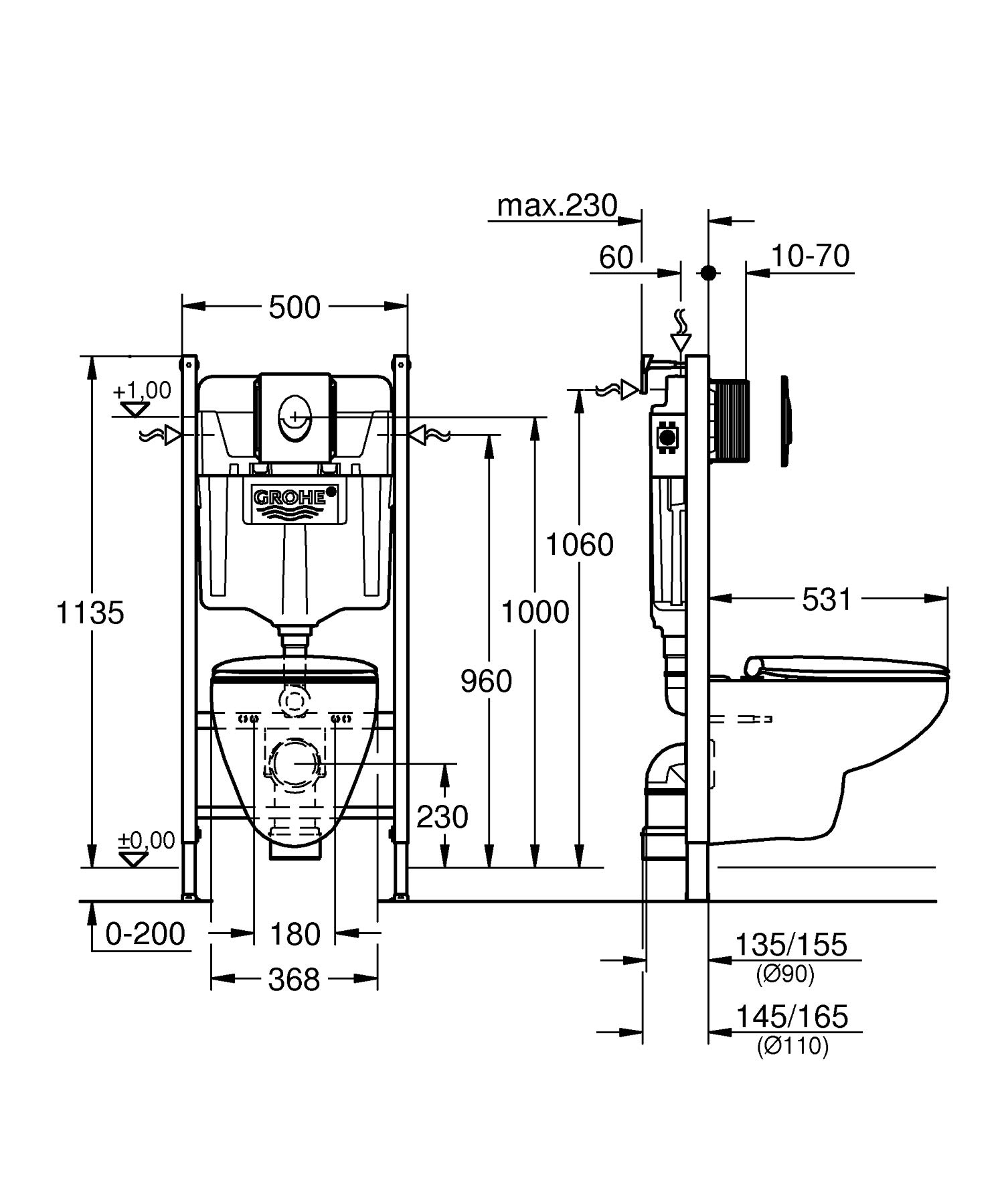 GROHE Solido 5 in 1 cassetta WC con vaso sospeso Bau 1,13 m