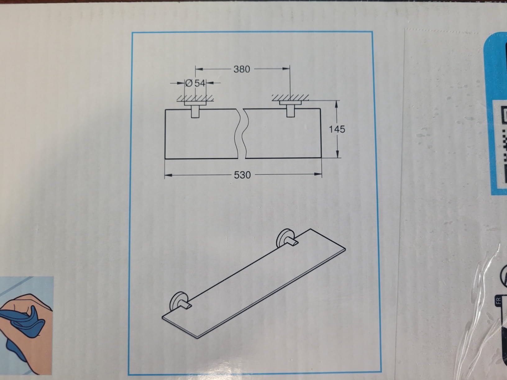 Grohe Start 41202000 mensola vetro cromo 530 mm fissaggio nascosto