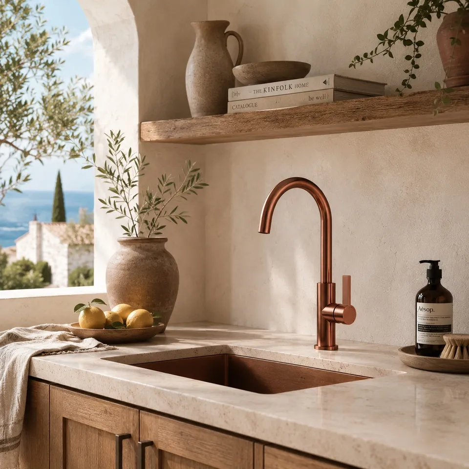 Sined Levante Basso Oro Rosa rubinetto cucina inox 316L