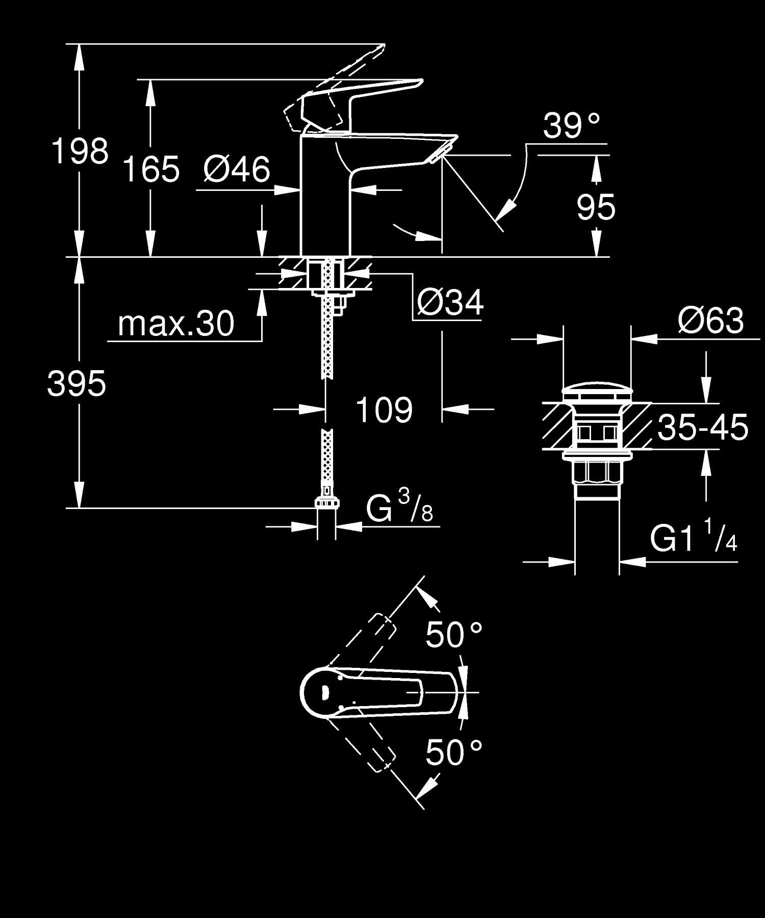 Grohe Start 235502432 miscelatore lavabo nero opaco risparmio