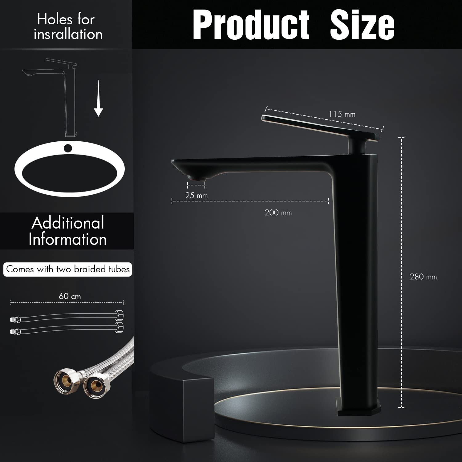 Solvex SP-12008-N miscelatore lavabo nero girevole ottone
