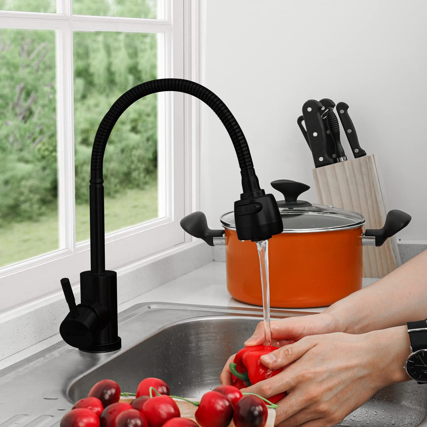 Solvex SP-10017 Rubinetto Cucina Nero con Doccetta 360°