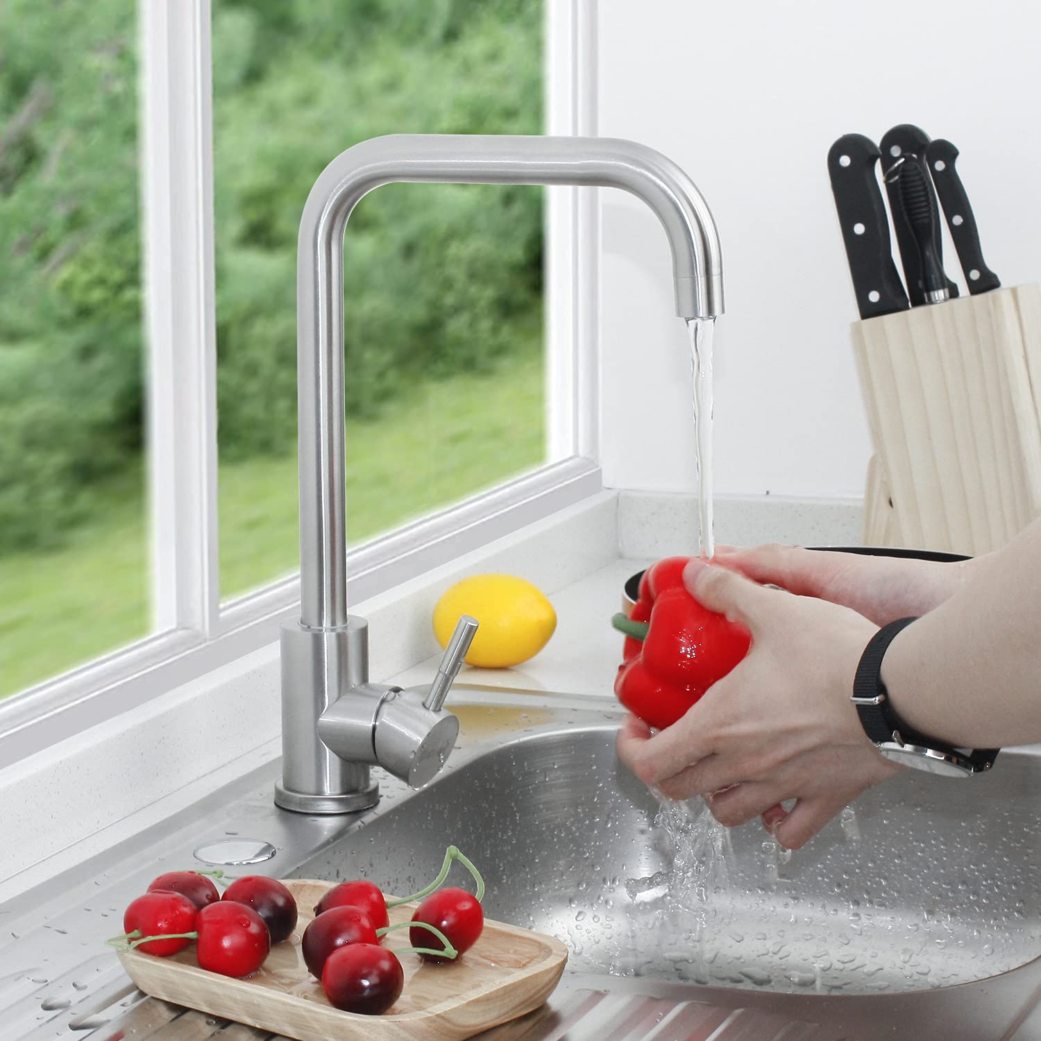 Solvex Rubinetto Cucina Monocomando Acciaio Spazzolato Girevole