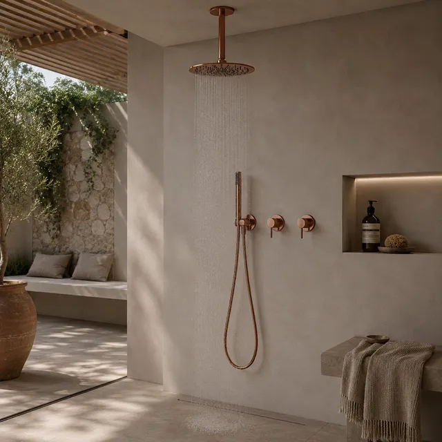 Sined Kit Doccia Soffitto Acqua Fredda Lungo 30 Oro Rosa acciaio inox