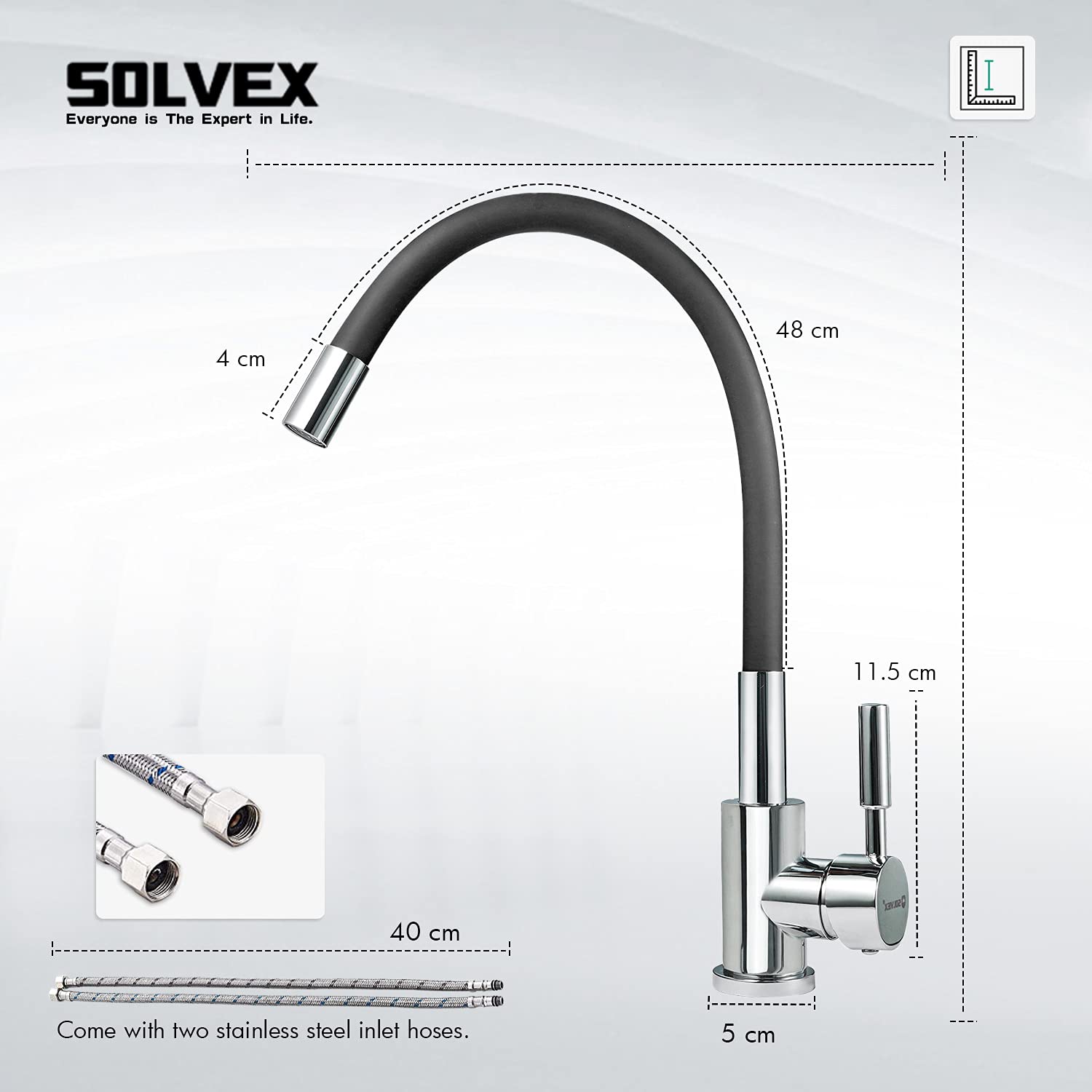 Solvex rubinetto cucina acciaio inox leva singola 360°