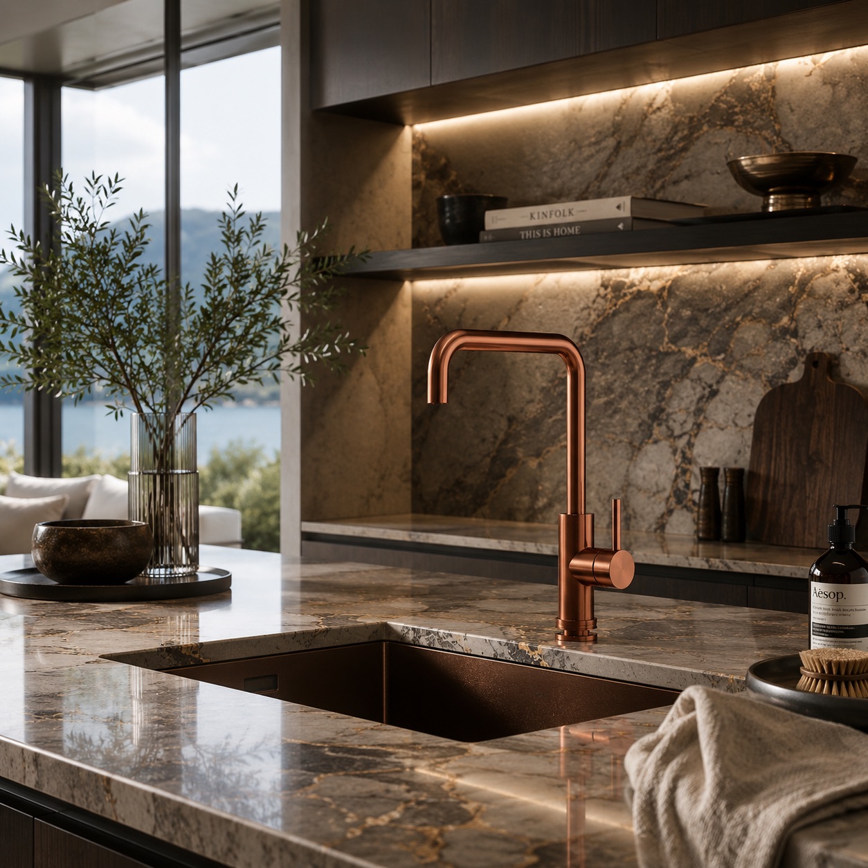 Sined RUBINETTO-LAVELLO-LEVANTE-QUADRO-ORO-ROSA miscelatore cucina rose gold