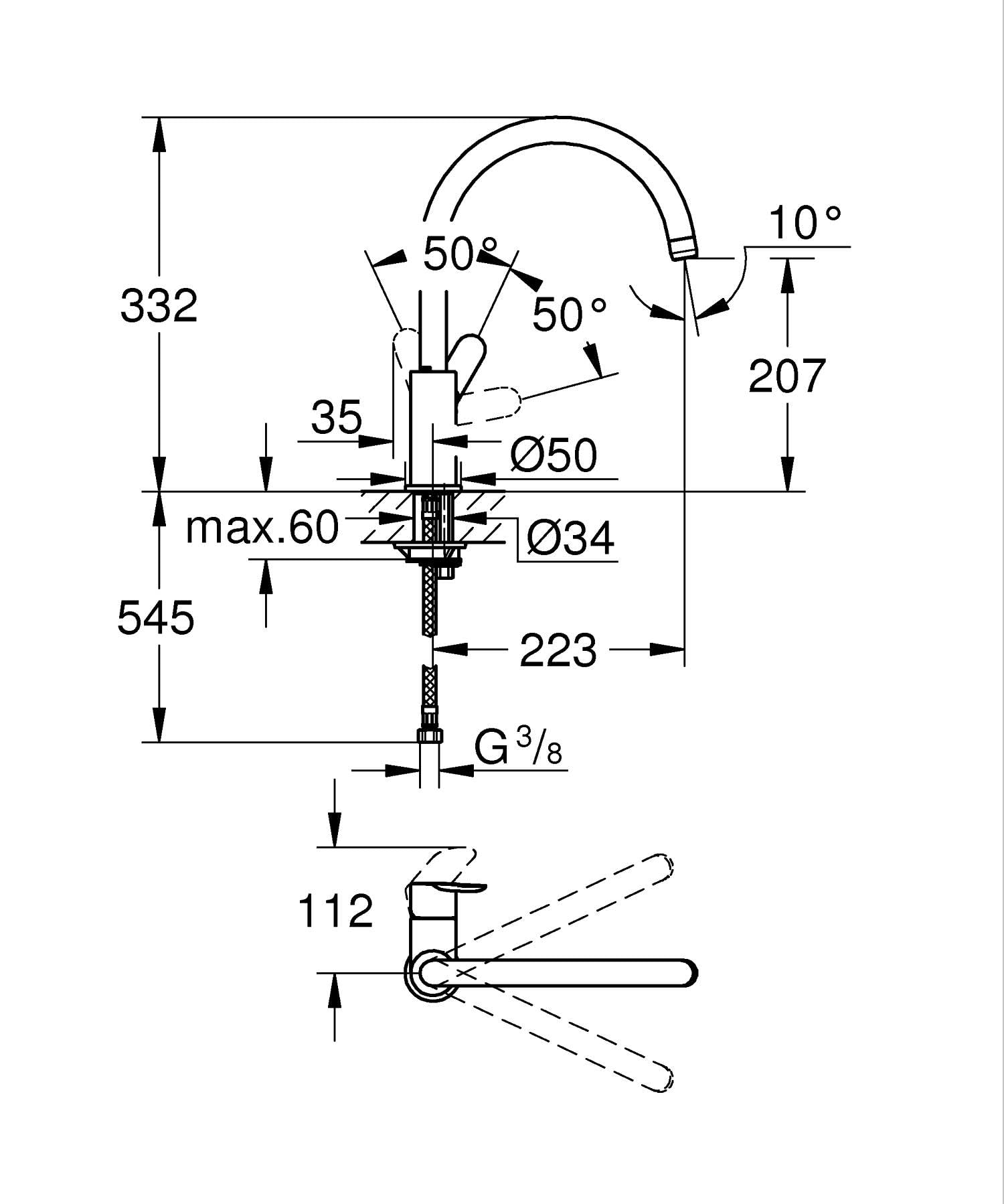 GROHE BauEdge Miscelatore Cucina Bocca Alta Cromo
