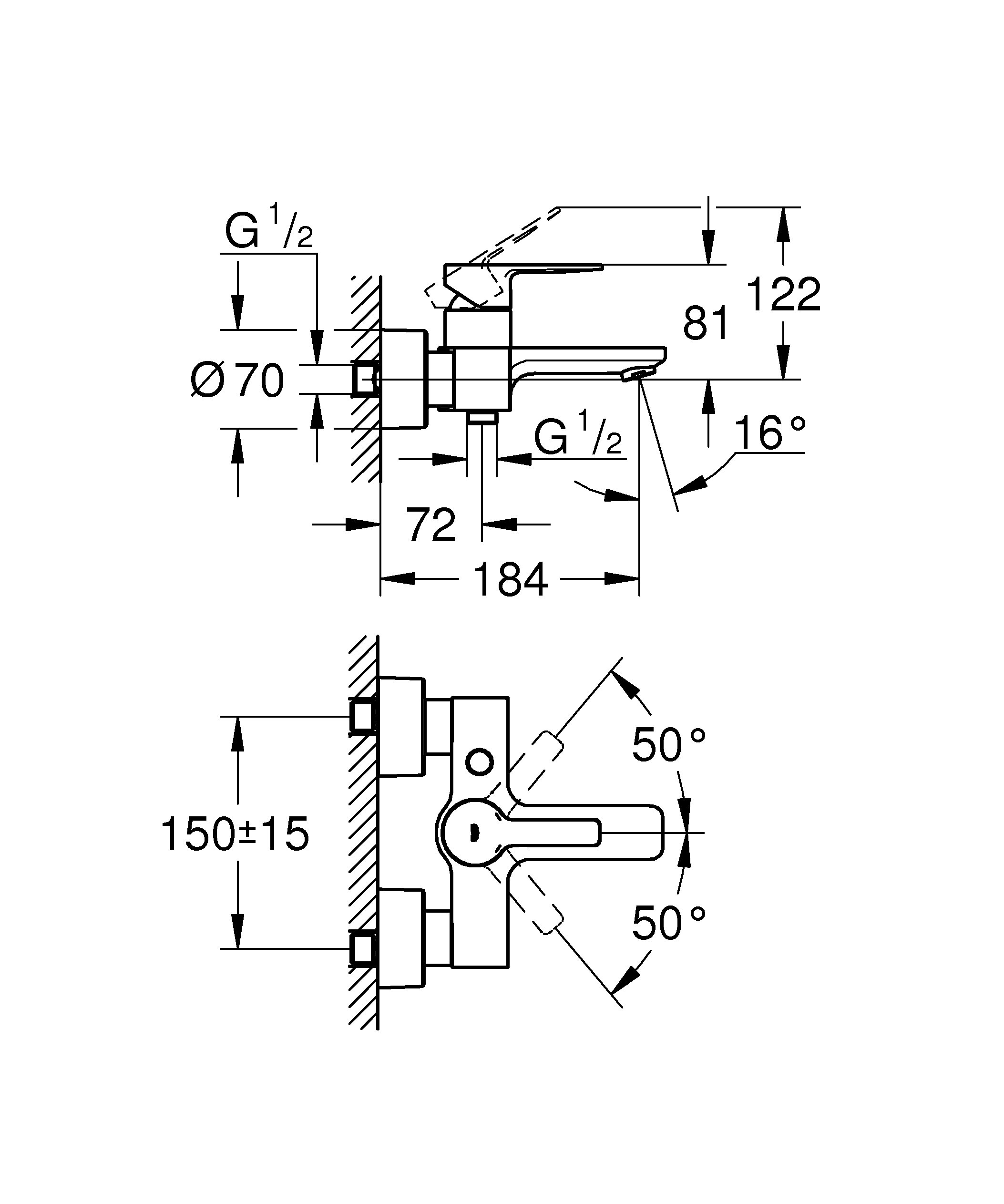 Grohe 33849001 Miscelatore Vasca-Doccia Cromo Parete