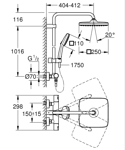 Grohe Vitalio Comfort 250 26696001 colonna doccia 114 cm