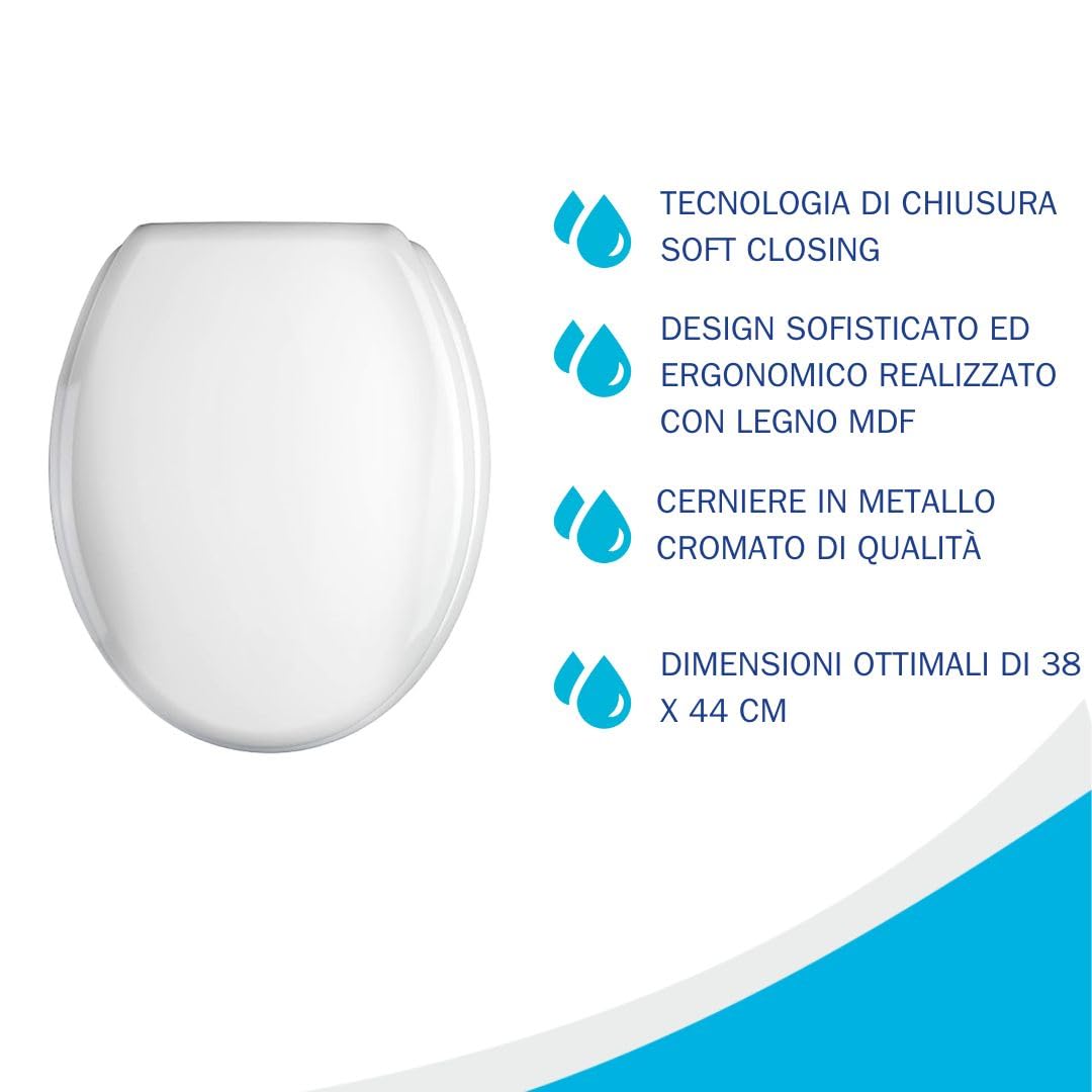 Fluxy sedile WC bianco soft closing 38x44 cm MDF