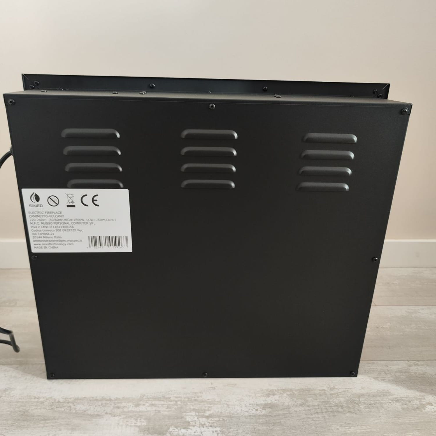 Sined Vulcano Caminetto Elettrico 1500W nero vetro LED