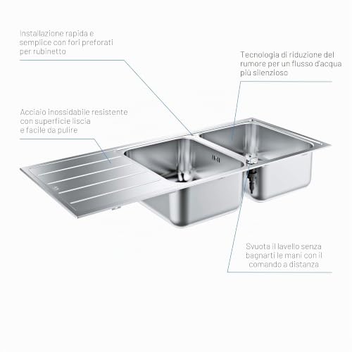 Grohe K500 lavello cucina inox con gocciolatoio 116x50