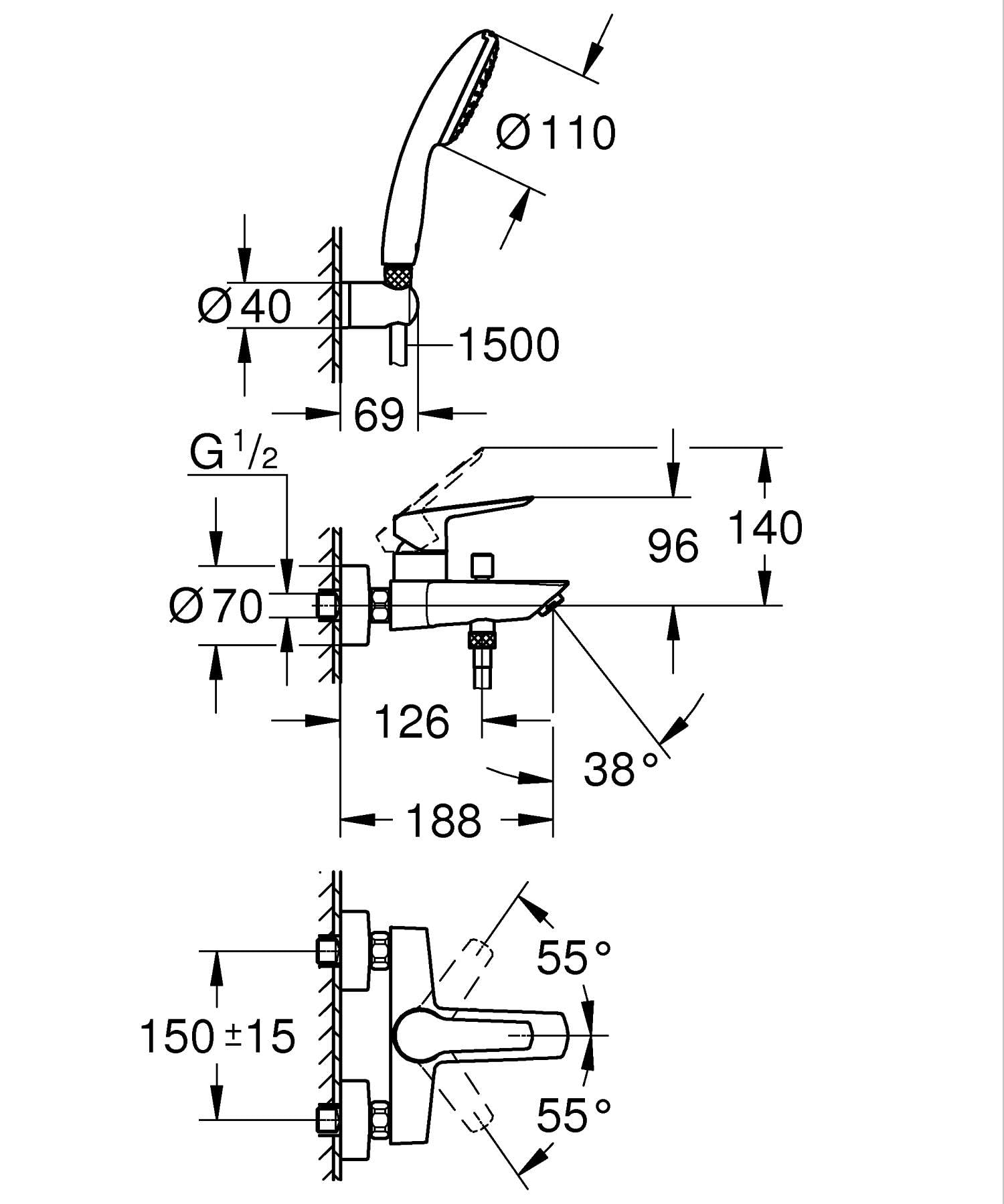 GROHE Start 25283002 miscelatore vasca-doccia esterno con doccetta