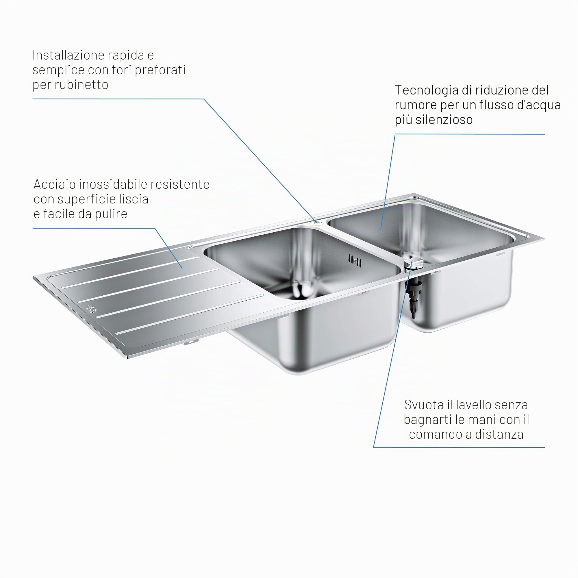 Grohe K500 lavello cucina inox con gocciolatoio 116x50