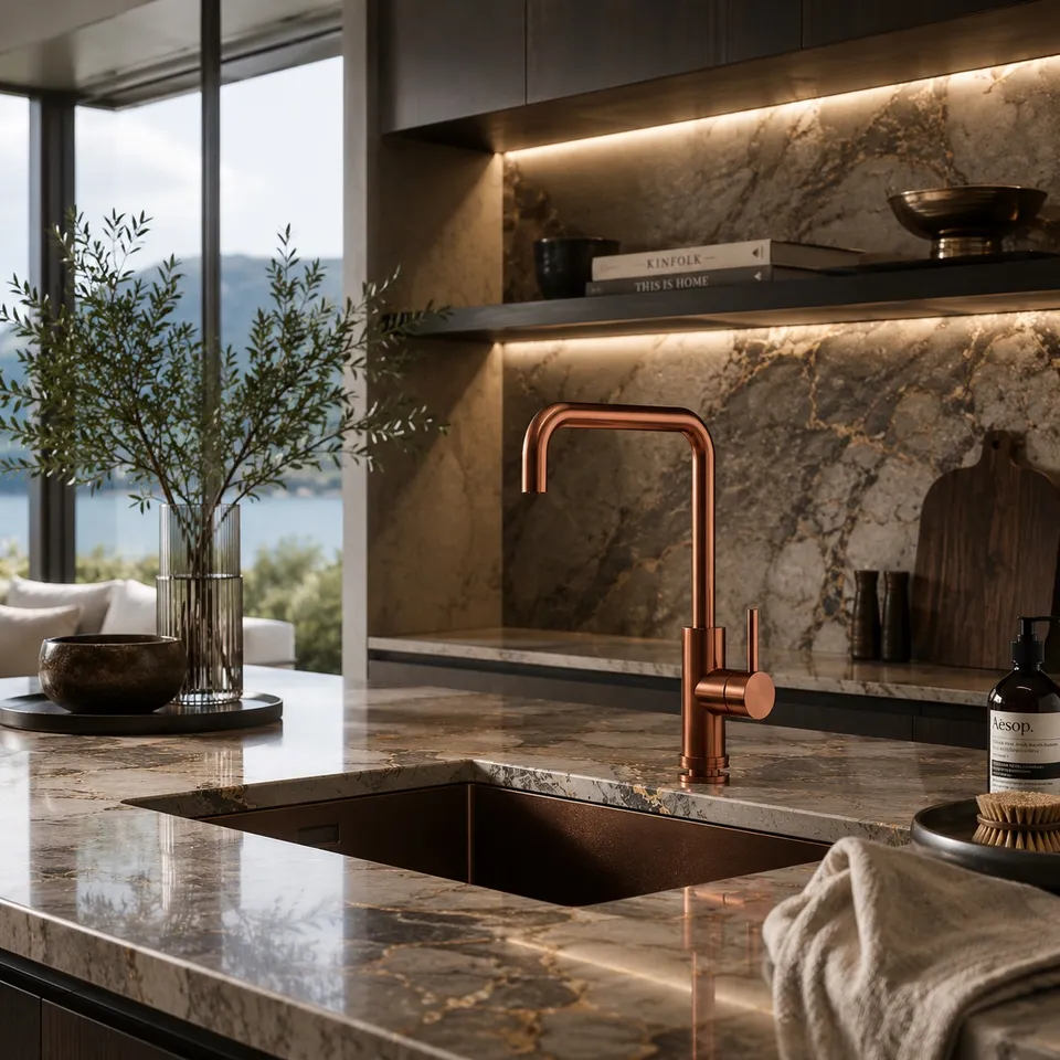 Sined RUBINETTO-LAVELLO-LEVANTE-QUADRO-ORO-ROSA miscelatore cucina rose gold
