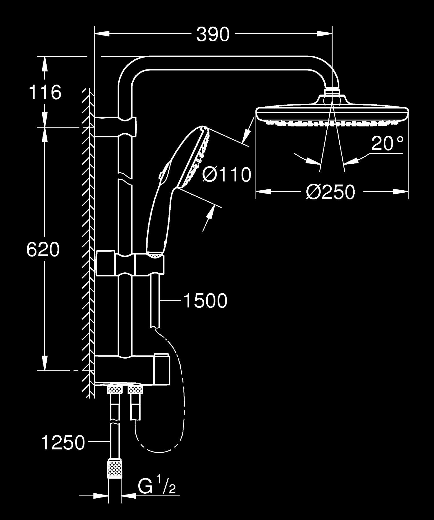 Grohe Vitalio Start 250 26680001 colonna doccia asta 74 cm 2 getti