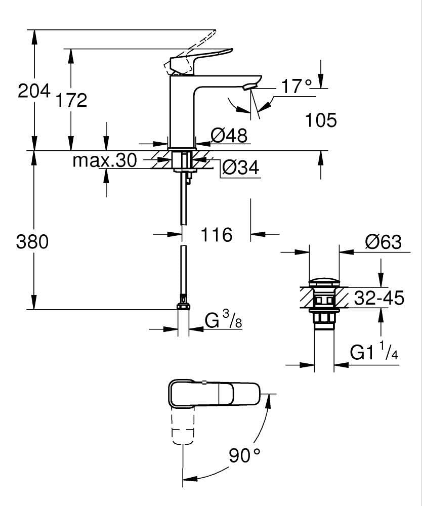 GROHE Dice 1018360000 miscelatore lavabo cromo M-Size