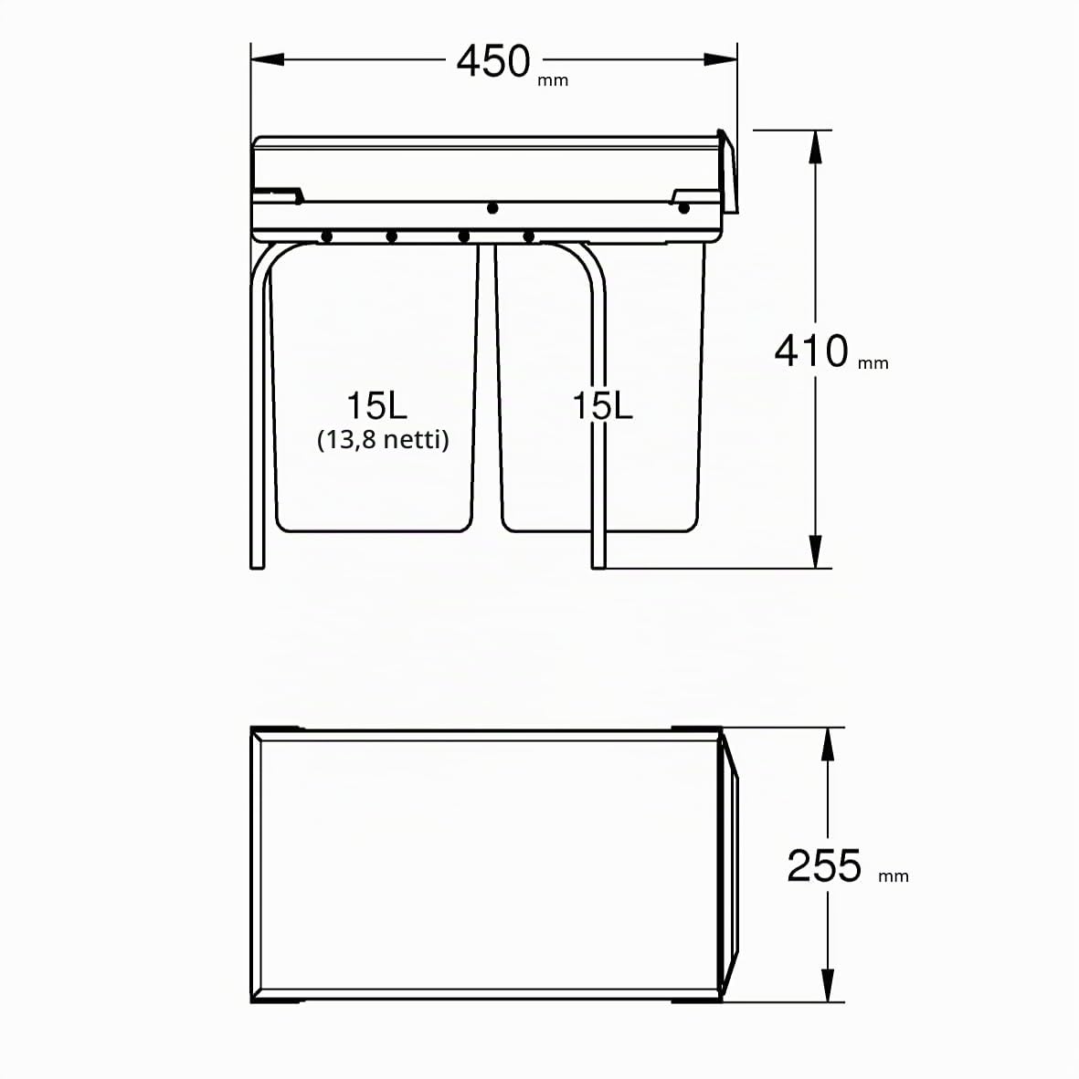 GROHE 40855000 pattumiera sottolavello 30 cm 2x15 l