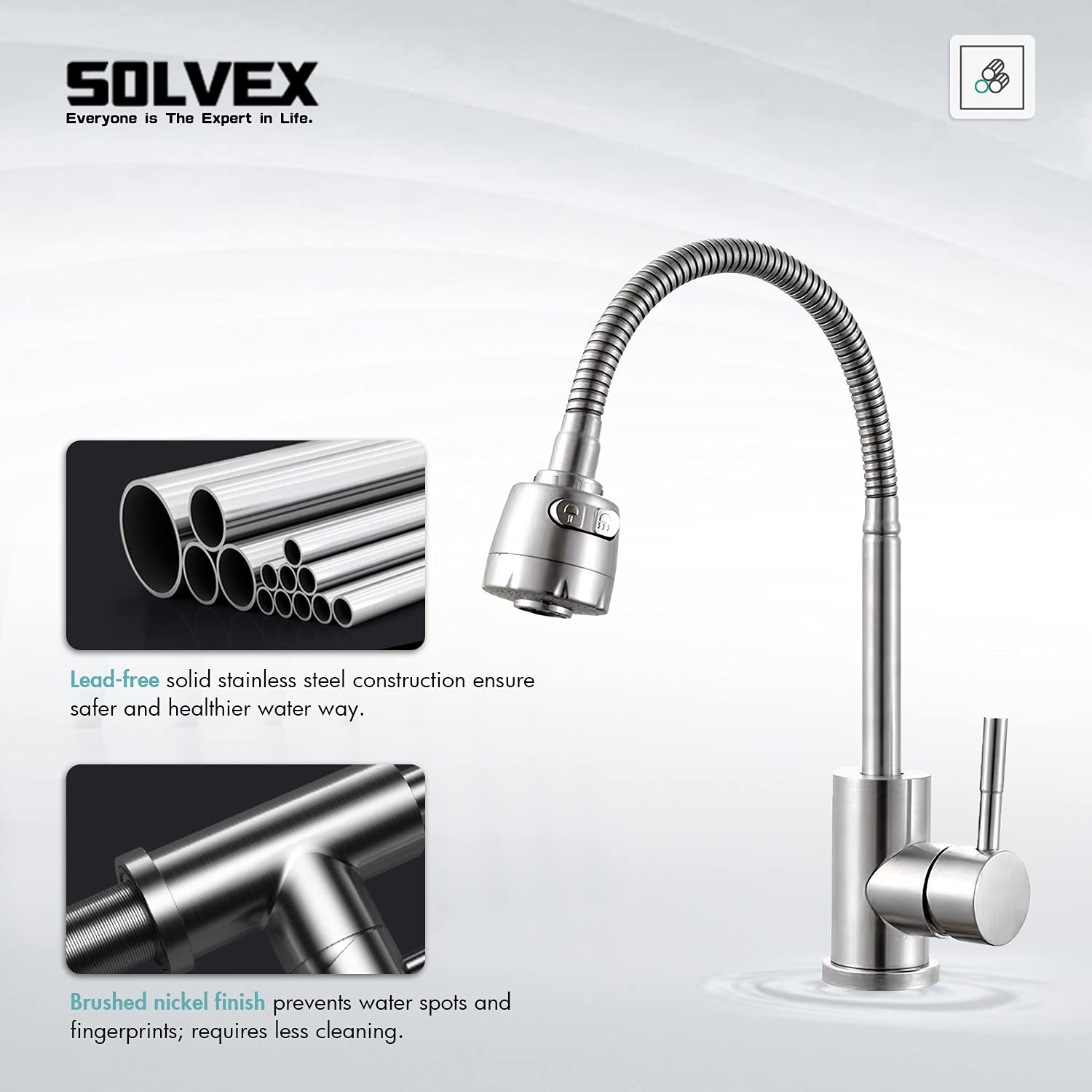 Solvex DE-SP-10017 miscelatore cucina acciaio inox doccetta