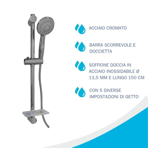 Fluxy saliscendi doccia 5 getti argento con flessibile 150 cm