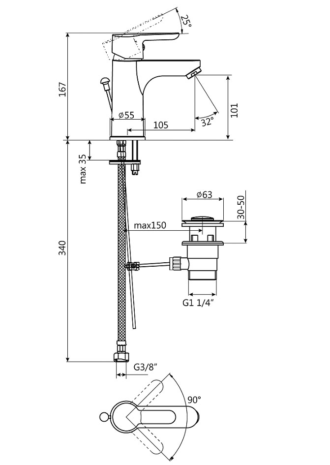 Schmiedl Top GS39021P miscelatore lavabo piletta