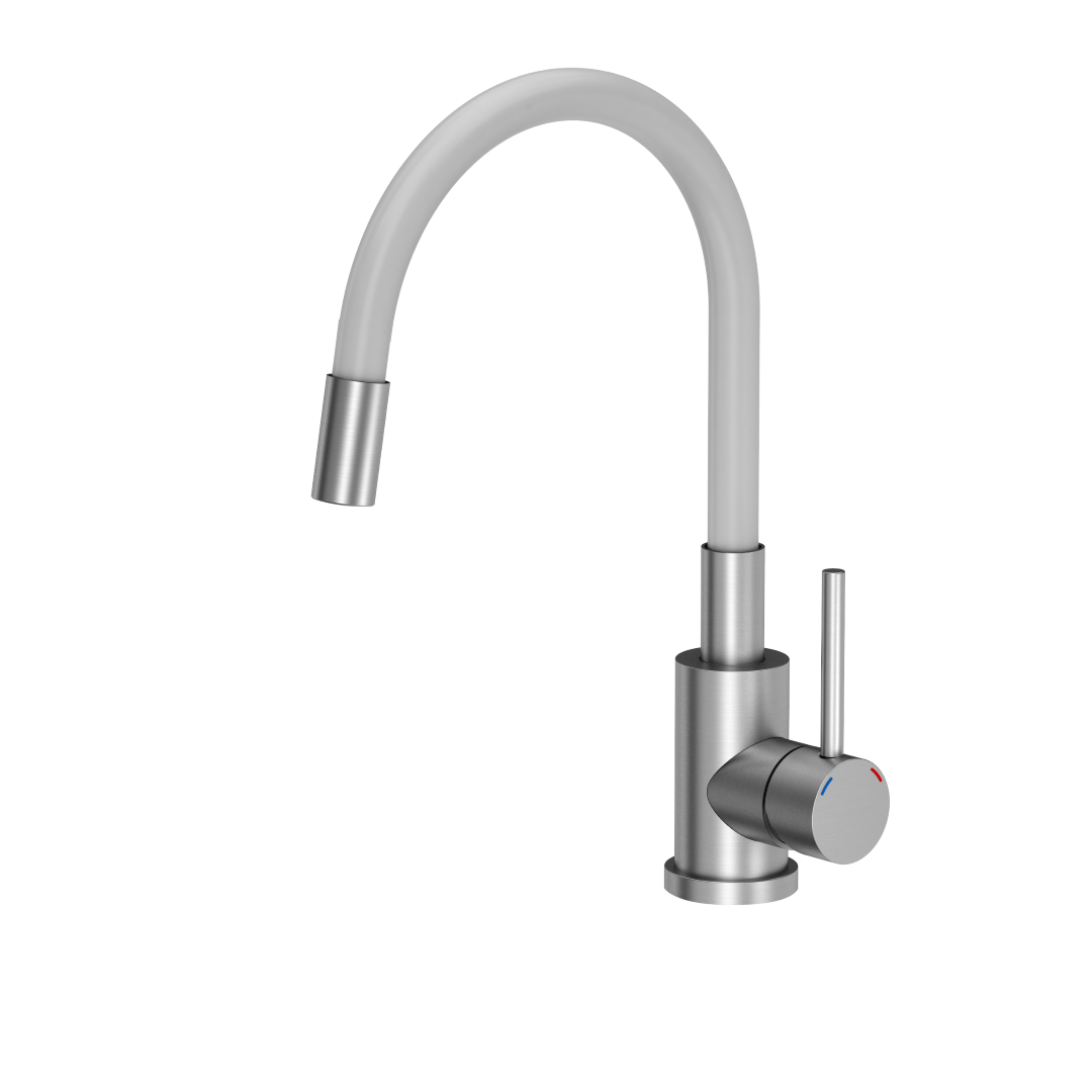 Tubico miscelatore cucina canna flessibile bianca