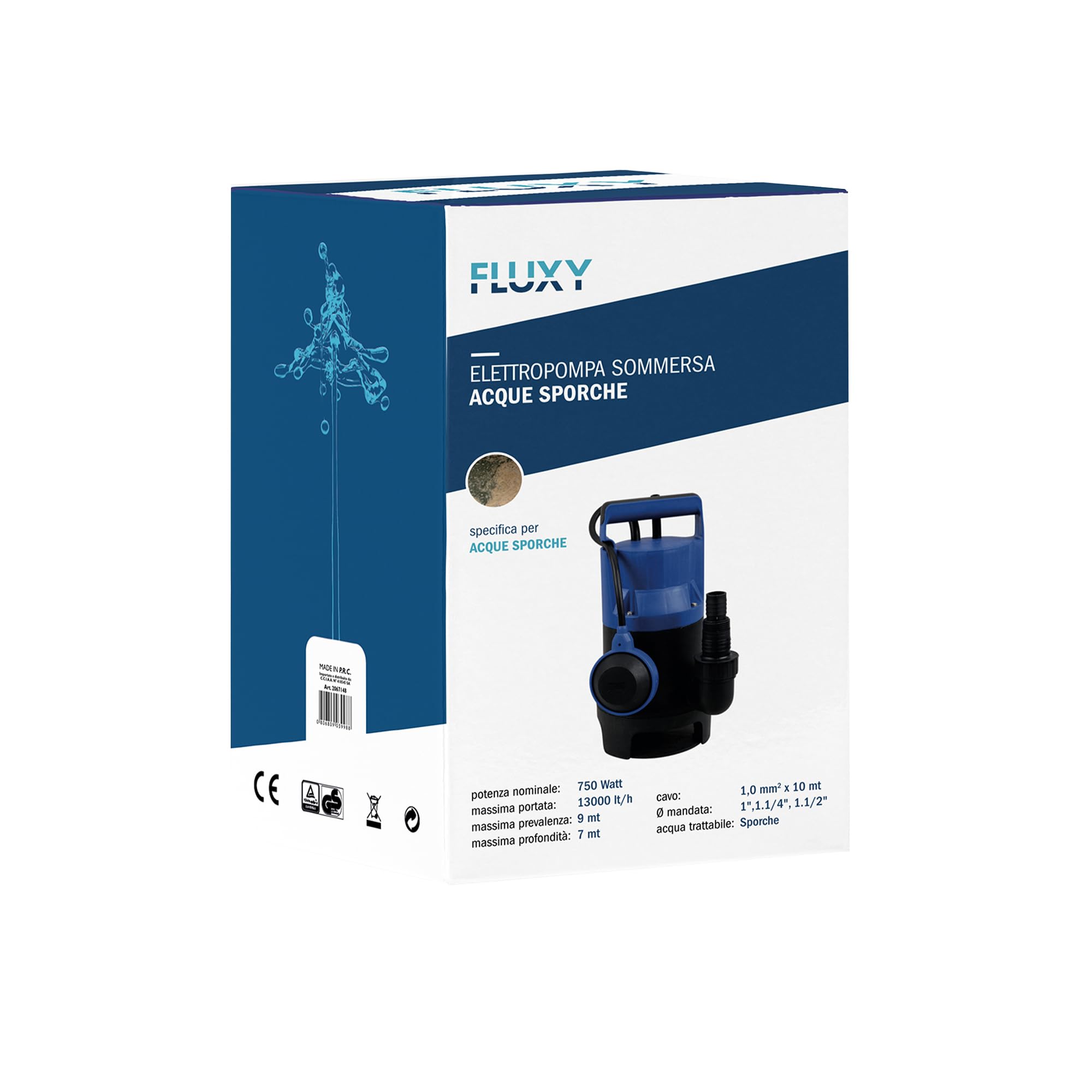 Fluxy pompa sommersa acque scure 750W in PVC