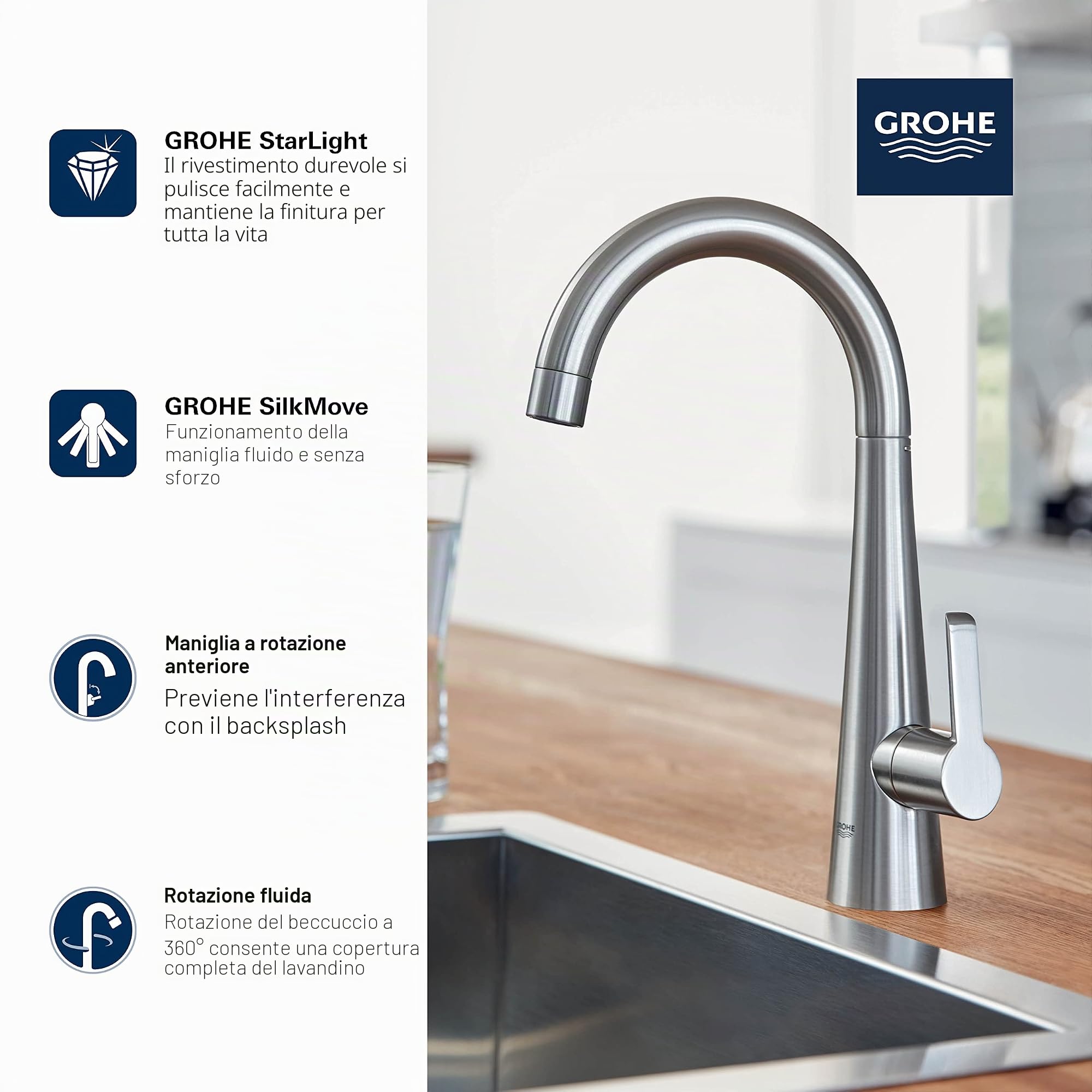 Grohe Zedra 30026002 rubinetto cucina cromo filtrante