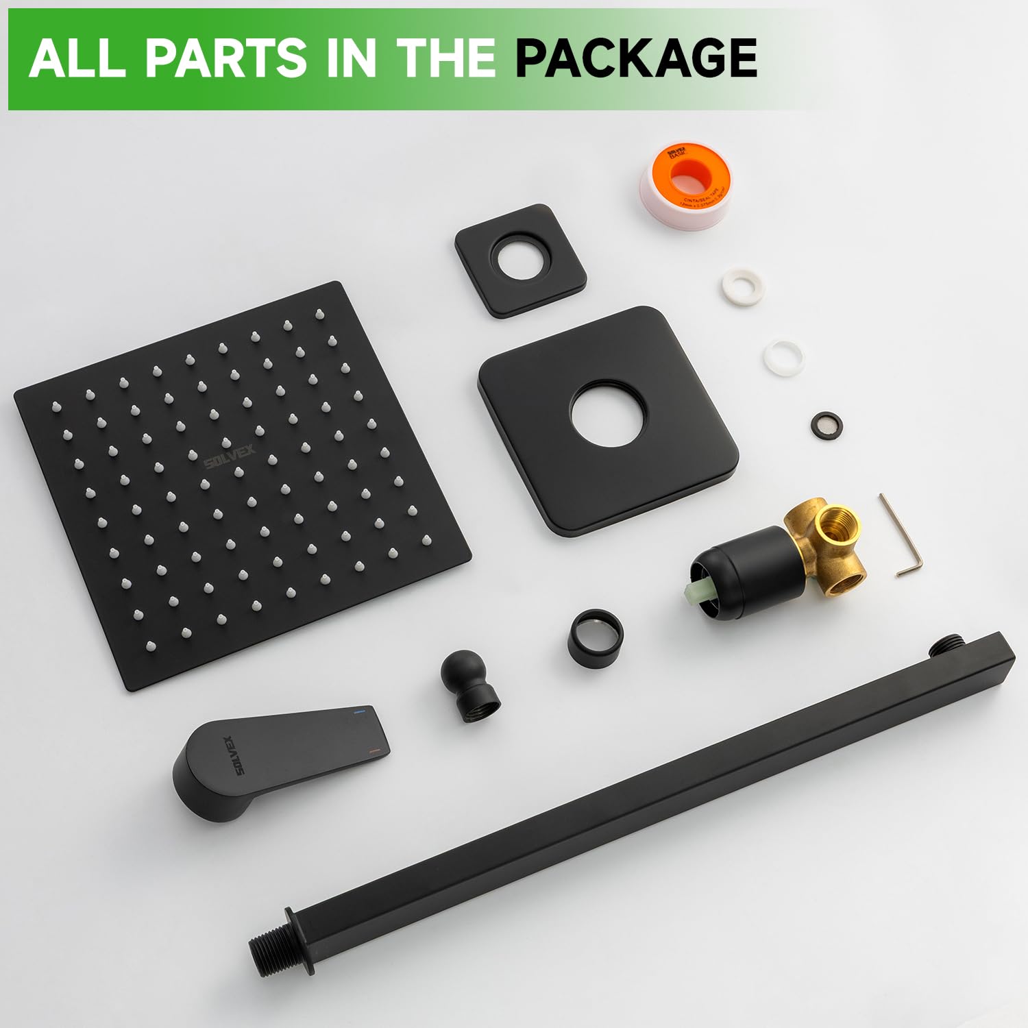 Solvex set doccia pioggia 8 pollici nero opaco acciaio inox