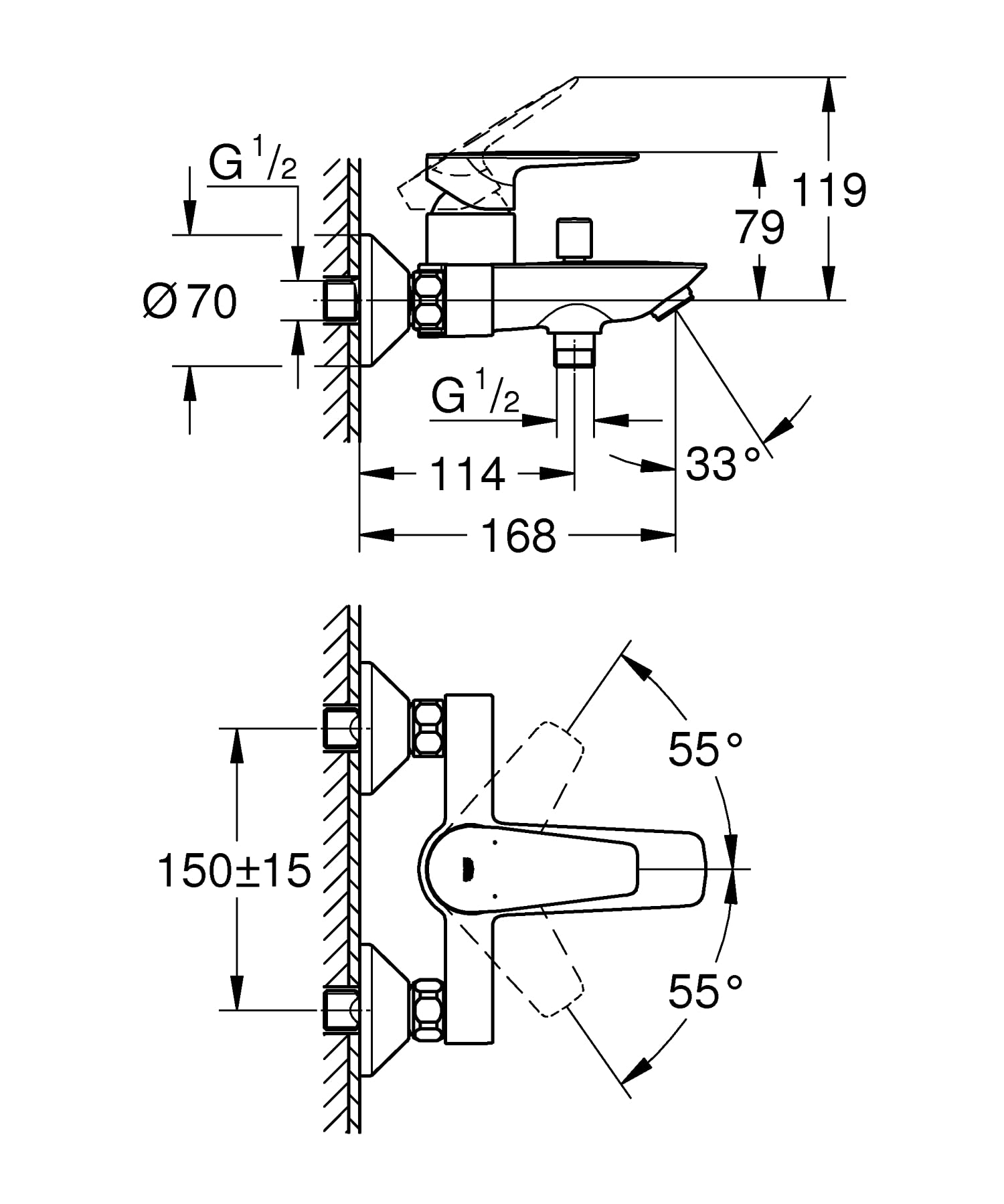 Grohe Start Edge 24198001 miscelatore vasca-doccia cromo esterno