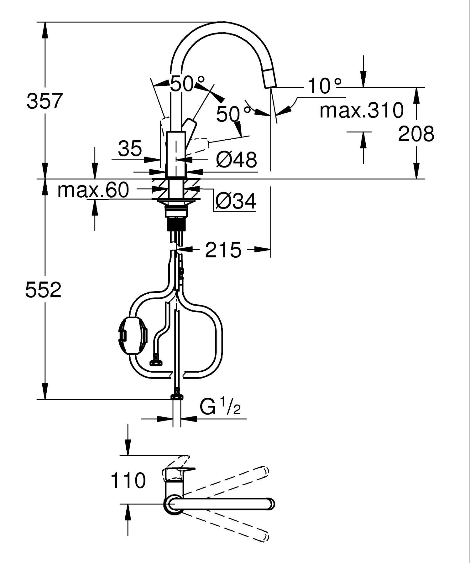 GROHE Start Edge 30551000 miscelatore cucina estraibile