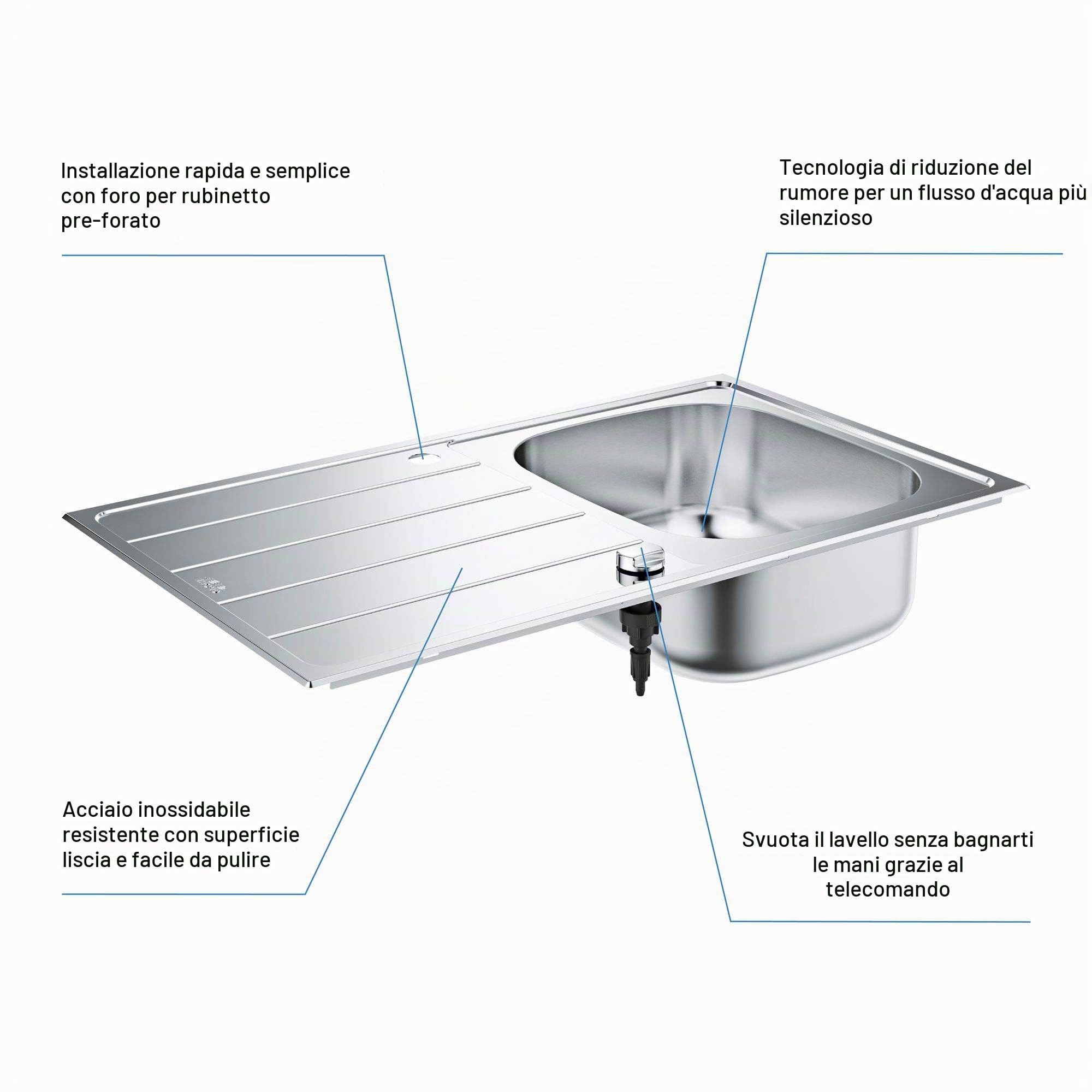 Grohe K200 31552SD1 Lavello Cucina 1 Vasca Inox Sopratop 86x50