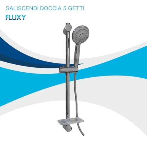 Fluxy saliscendi doccia 5 getti argento con flessibile 150 cm