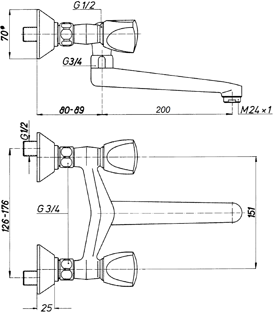 Schmiedl GS1404P rubinetto a muro due manopole bocca girevole