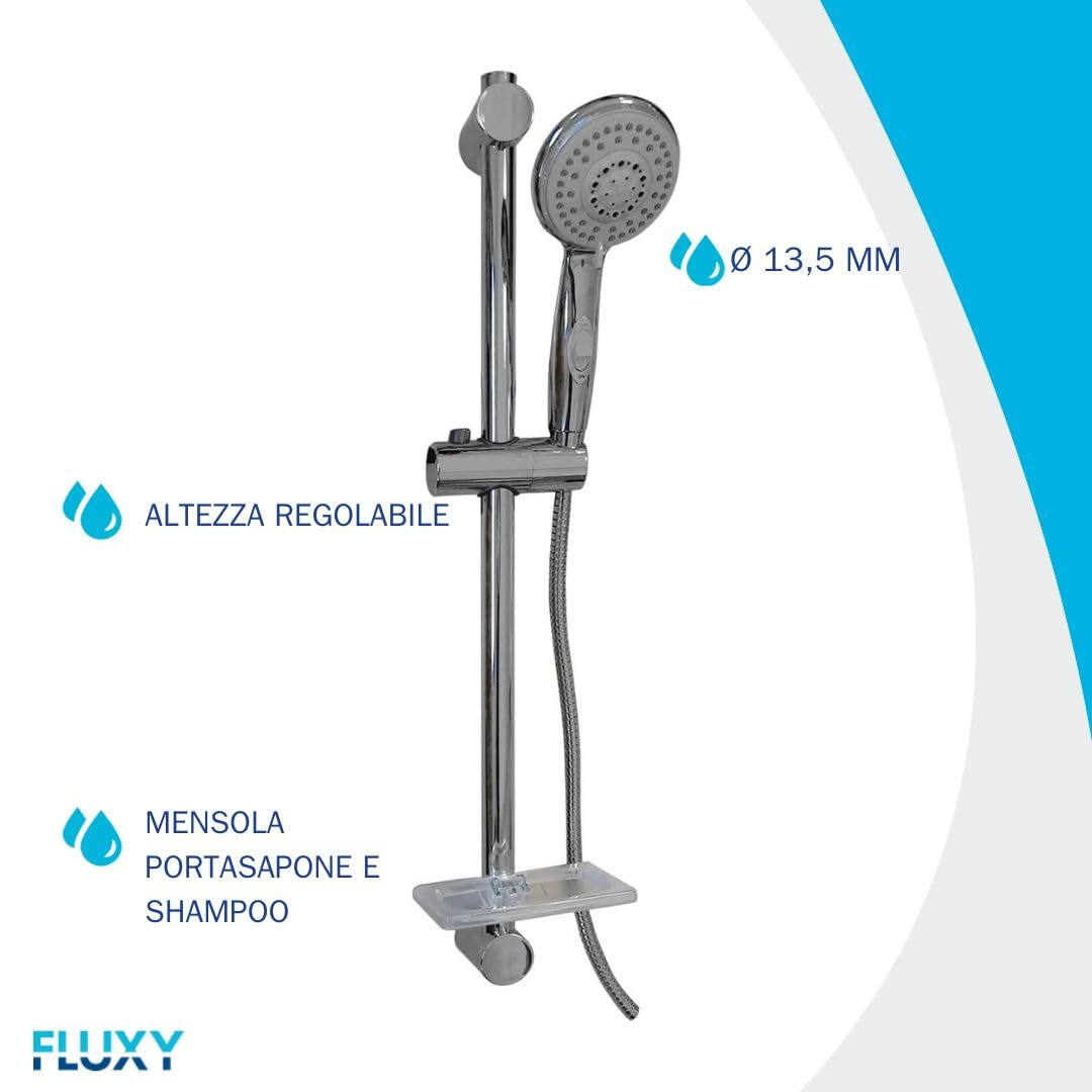 Fluxy saliscendi doccia 5 getti argento con flessibile 150 cm