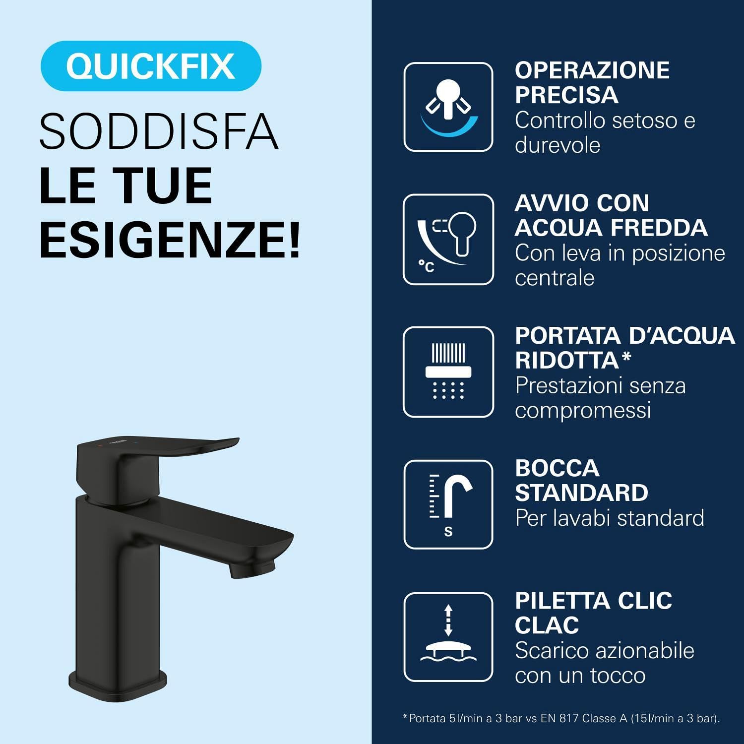 GROHE Dice 1018612430 Rubinetto Lavabo Nero Opaco Risparmio Idrico